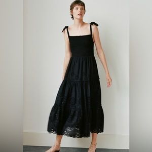 ZARA | Tie strap embroidered tiered midi dress
